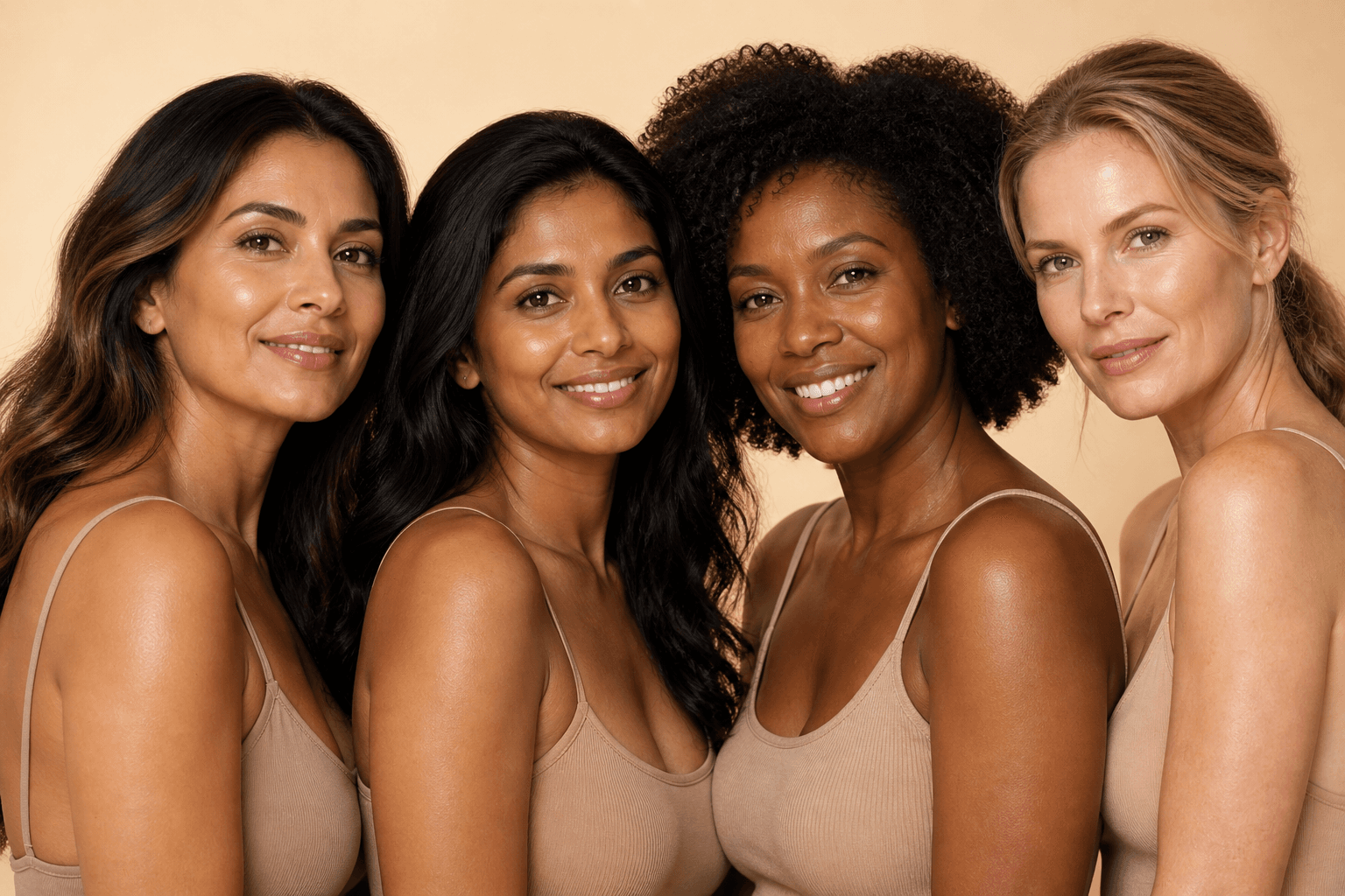Women representing the Fitzpatrick skin-tone spectrum, the patient base at La Miel Aesthetics medical spa in Raleigh, NC.